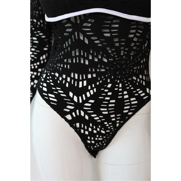 Women's Sexy Black Bodysuit Square Neck Long Sleeve Wet Look Party Clubwear - Picture 8 of 9